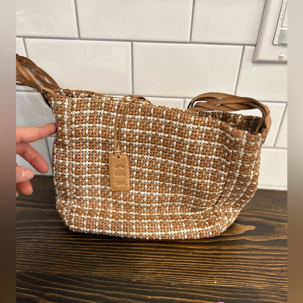 Vintage CEM Woven Leather Handbag Purse Saddle Brown